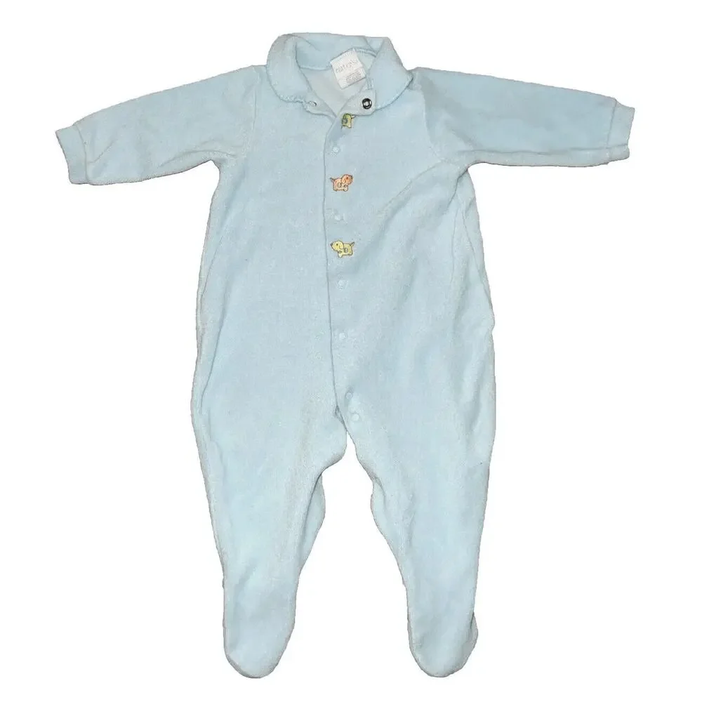 Carter's Vintage Blue Puppy Baby 6-9 M 1pc Sleeper Outfit‎ Terry Embroidered Boy